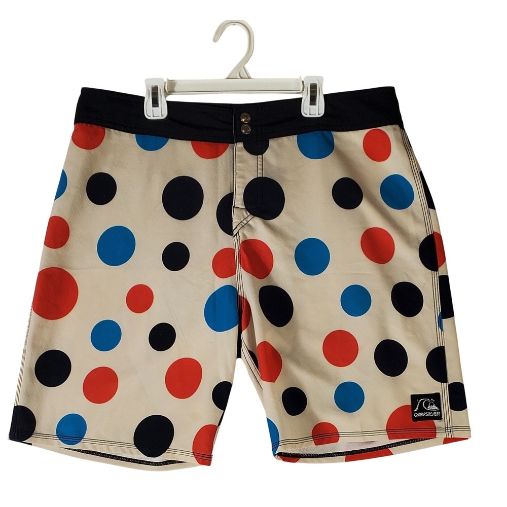 Quiksilver Mens Polka Dot Board Shorts Cream Red Blue Size 34 P101340